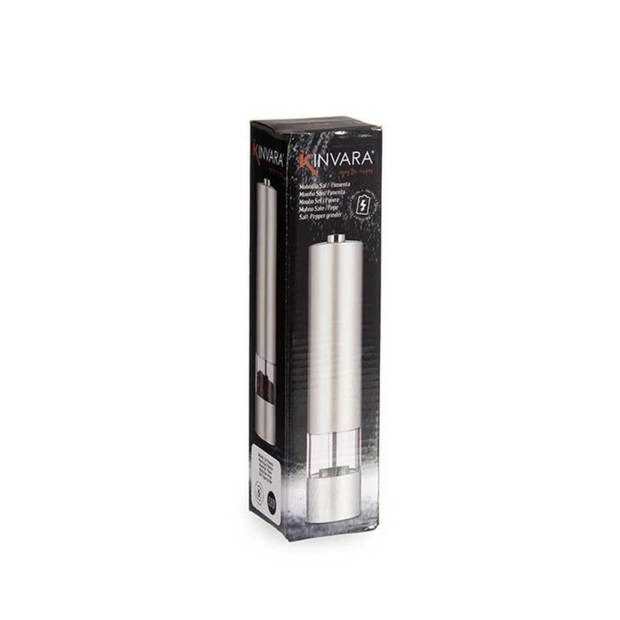 Kinvara Elektrische zout/pepermolen LED kunststof zilver 23 cm - Peper en zoutstel