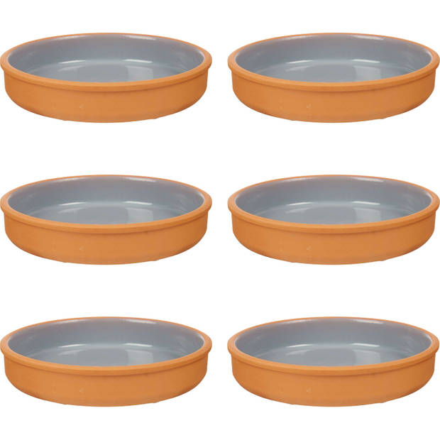 6x stuks tapas/hapjes serveren/oven schaal terracotta/grijs 23 x 4 cm - Snack en tapasschalen