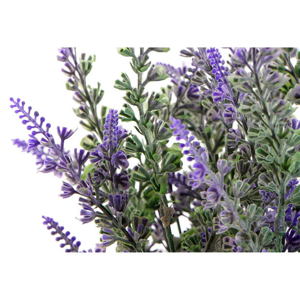 Items Lavendel bloemen kunstplant in bloempot - 2x - paarse bloemen - 14 x 27 cm - bloemstuk - Kunstplanten