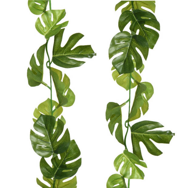 Plantenslinger/kunstplant - 2x - Monstera - groen - kunststof - 180 cm - Gatenplant - Kunstplanten