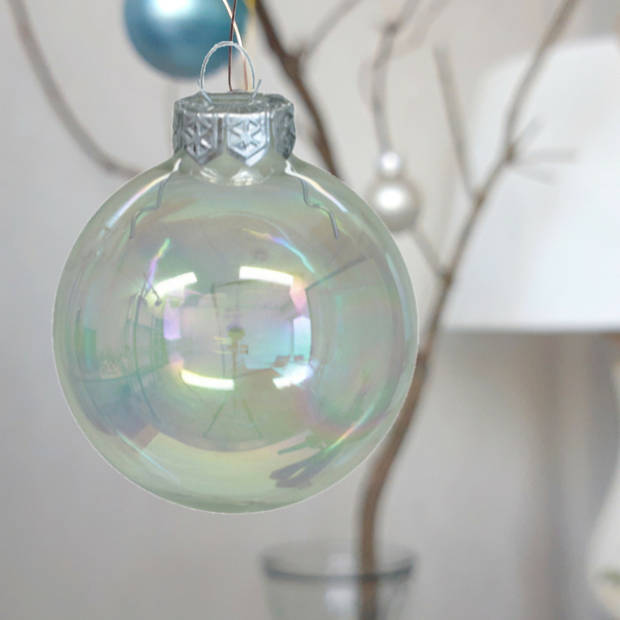 Kerstballen van glas - 8x - transparant parelmoer -8 cm -milieubewust - Kerstbal
