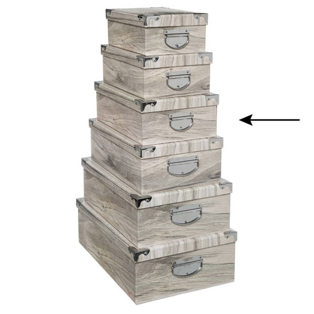 5Five Opbergdoos/box - 2x - Houtprint licht - L36 x B24.5 x H12.5 cm - Stevig karton - Treebox - Opbergbox