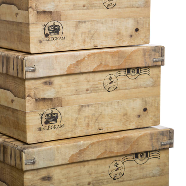 5Five Opbergdoos/box - houtkleur - L36 x B24.5 x H12.5 cm - Stevig karton - Woodybox - Opbergbox