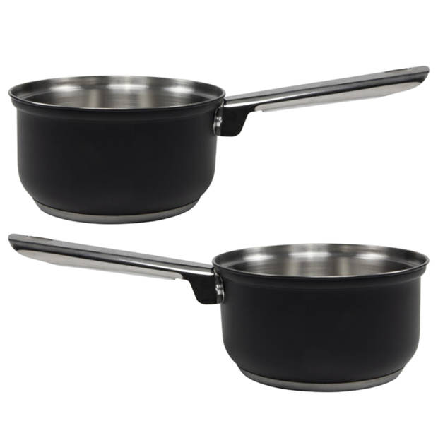 Svenska Living Steelpan/sauspan - 2x - zwart - RVS - D16 cm - 1L -A Alle warmtebronnen - Steelpannen