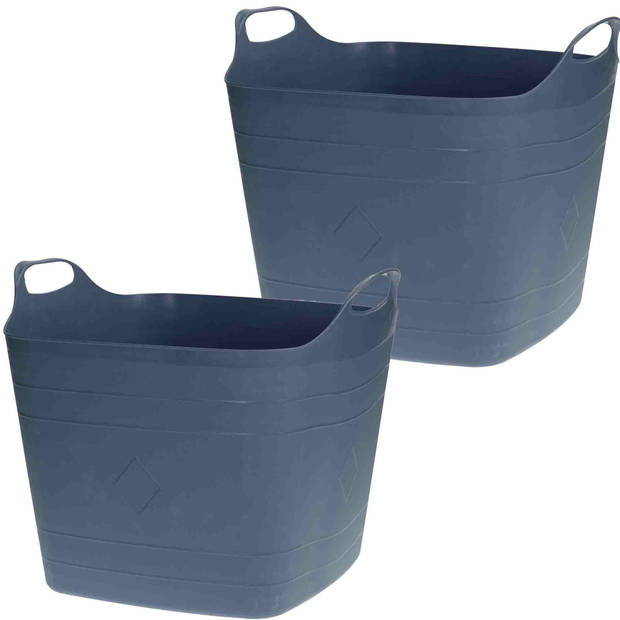 2x Stuks Flexibele kuip emmers/wasmanden - blauw - 40 liter - vierkant - Wasmanden