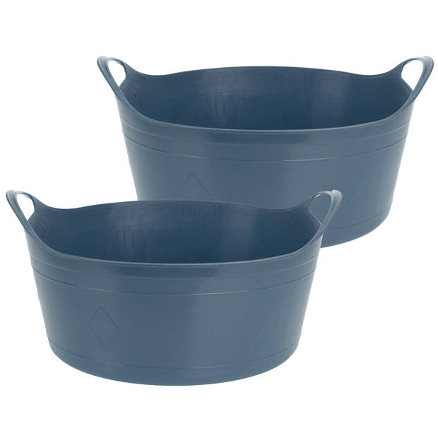 Flexibele emmer - 2x - blauw - 15 liter - kunststof - 39 x 17 cm - Wasmanden