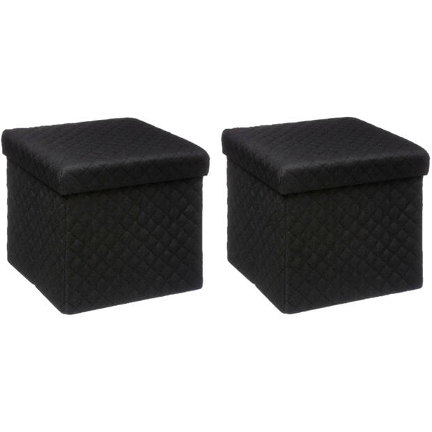 5Five Poef/Hocker/opbergbox - 2x - zwart - polyester/mdf - 31 x 31 cm - Opbergbox