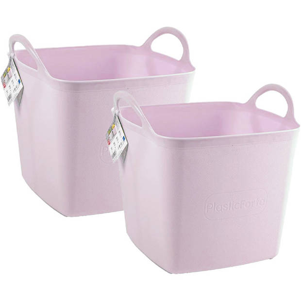 PlasticForte Kuip/emmer/wasmand - 2x - flexibel - roze - 43 liter - vierkant - kunststof - Wasmanden