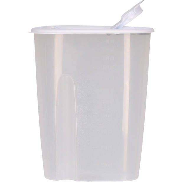 Voedselcontainer strooibus - 2x - wit - 2,2 liter - kunststof - 20 x 9,5 x 23,5 cm - Voorraadpot