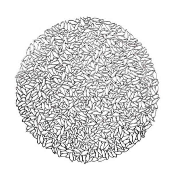 Set van 6x stuks ronde gedecoreerde Placemats metallic zilver look diameter 38 cm - Placemats