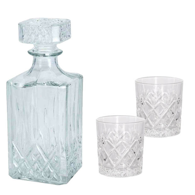 Set van 6x luxe drinkglazen/whiskyglazen 200 ml met karaf Jackson 900 ml - Drinkglazen