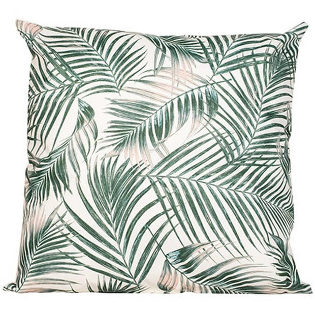 Anna's collection buitenkussen palm - 2x - wit/groen - 60 x 60 cm - Sierkussens