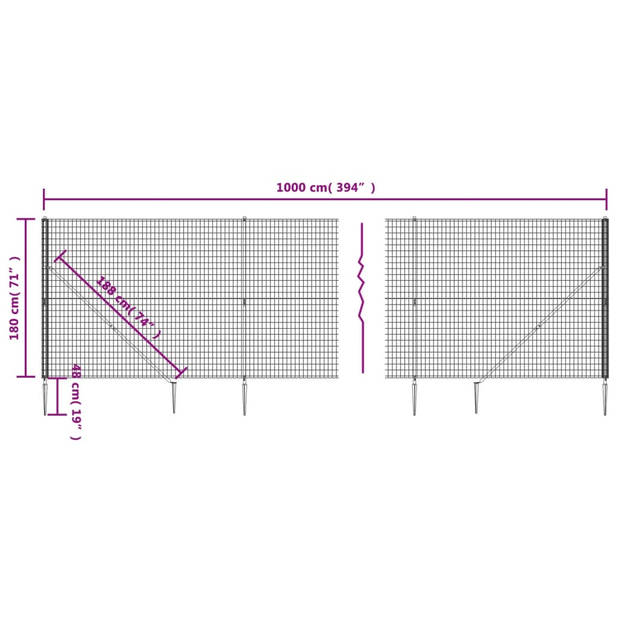 The Living Store Draadgaashek Groen - 1.8 x 10 m - 75 x 50 mm - Gegalvaniseerd staal met PVC-coating