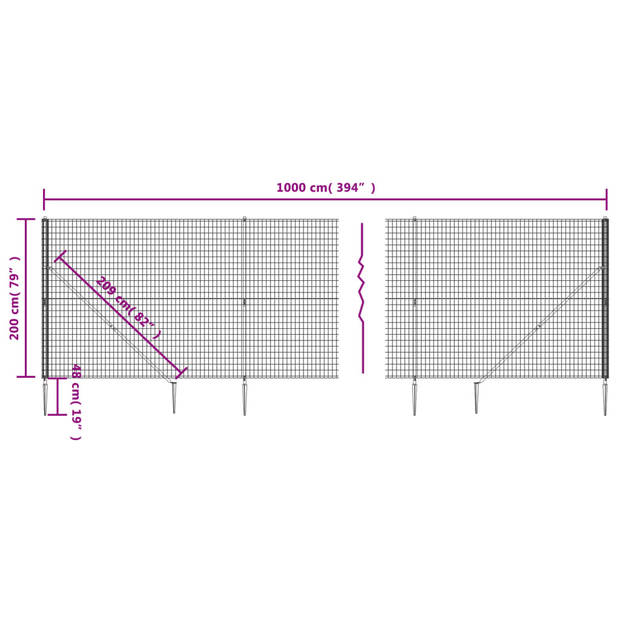 The Living Store Gaashekwerk - Groen - 2x10m - Staal - PVC-coating