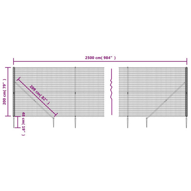 vidaXL Draadgaashek met grondankers 2x25 m groen