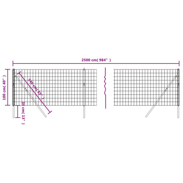 vidaXL Draadgaashek 1x25 m gegalvaniseerd staal groen