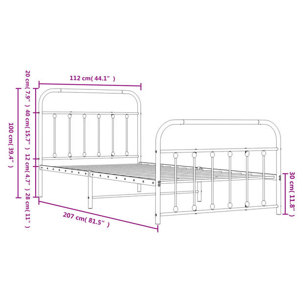 vidaXL Bedframe met hoofd- en voeteneinde metaal zwart 107x203 cm