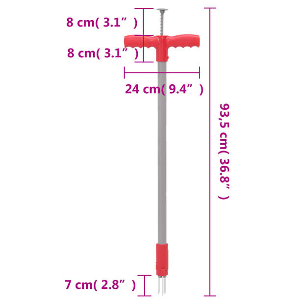 vidaXL Onkruidsteker 93,5 cm gepoedercoat staal rood en grijs