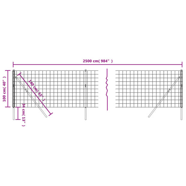 The Living Store Draadgaashek - 1 x 25 m - Gegalvaniseerd staal met PVC-coating