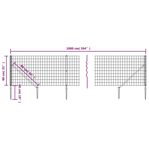 vidaXL Draadgaashek met grondankers 0,8x10 m groen