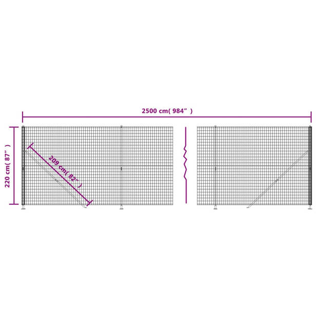 The Living Store Draadgaashek Groen 2.2 x 25 m - Gaas 75 x 50 mm - Staal met PVC-coating