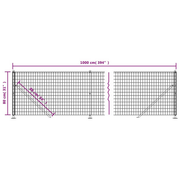 The Living Store Draadgaashek Groen - 0.8 x 10m - Galvaniseerd staal met PVC-coating