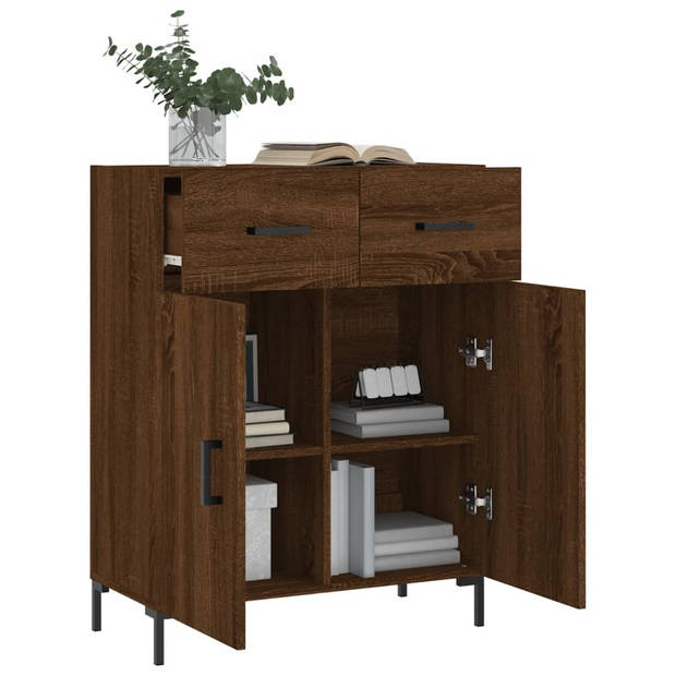 The Living Store Dressoir Bruineiken - 69.5 x 34 x 90 cm - Met Metalen Poten en Voldoende Opbergruimte