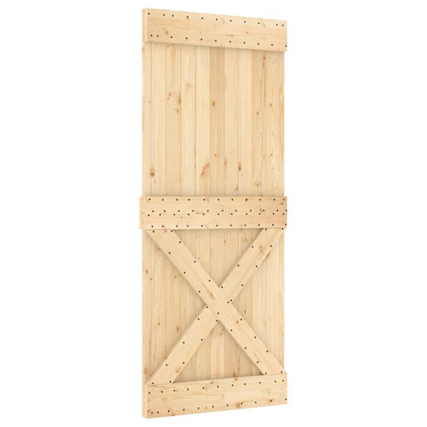 The Living Store Schuifdeur Massief Grenenhout - 85 x 3.6 x 210 cm - Zwart Hardwareset