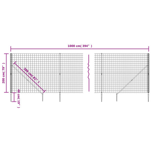 The Living Store Gaashekwerk - 2x10m (HxL) - Groen - Gegalvaniseerd staal met PVC-coating