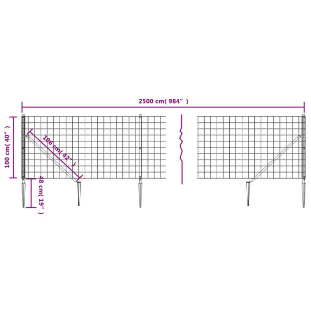 The Living Store Gaashekwerk - 1 x 25 m (H x L) - 100 x 100 mm - 1.5 / 1.9 mm - antraciet - gegalvaniseerd staal met