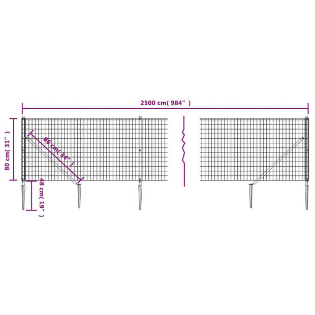 The Living Store Draadgaashek 0.8 x 25 m - Antraciet - Gegalvaniseerd staal met PVC-coating