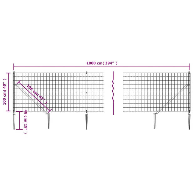 vidaXL Draadgaashek met grondankers 1x10 m antracietkleurig