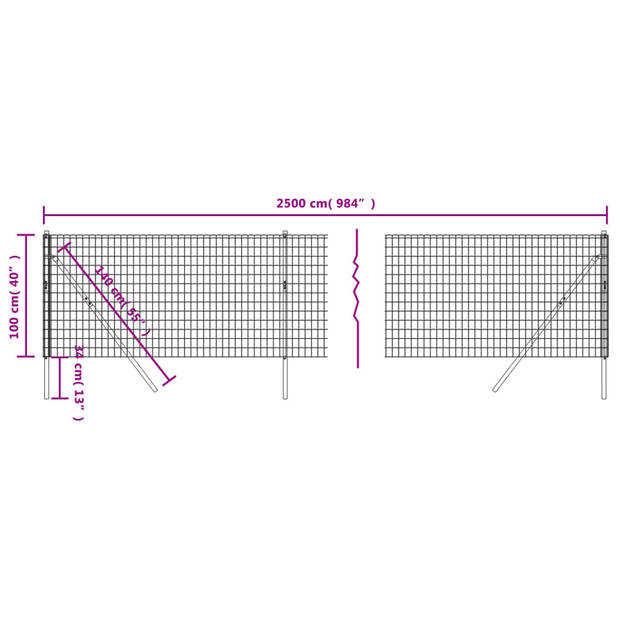 The Living Store Draadgaasomheining - 1 x 25 m - PVC-coating - antraciet