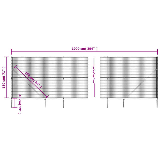 vidaXL Draadgaashek met grondankers 1,8x10 m antracietkleurig