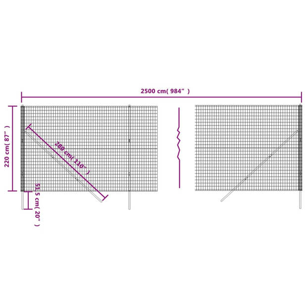 The Living Store Draadgaashek 2.2 x 25m - 75 x 50mm - Antraciet