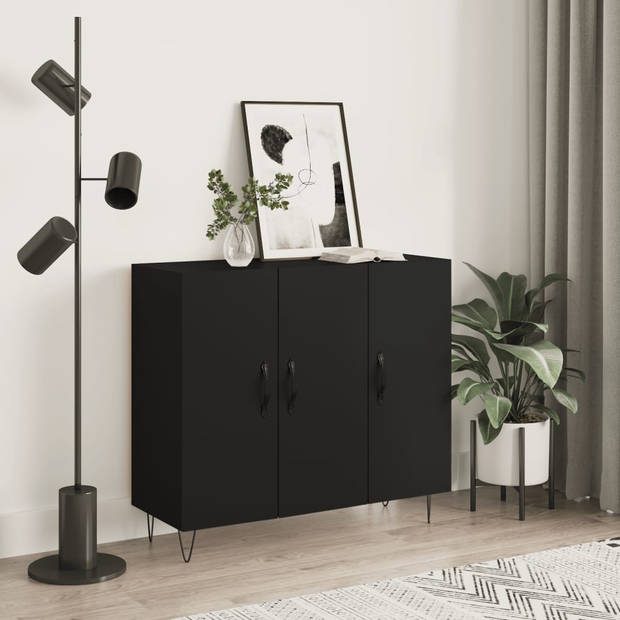 The Living Store Dressoir - Zwart - 90 x 34 x 80 cm - Duurzaam hout en metaal