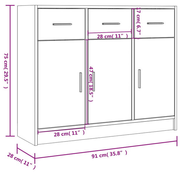 vidaXL Dressoir 91x28x75 cm bewerkt hout betongrijs