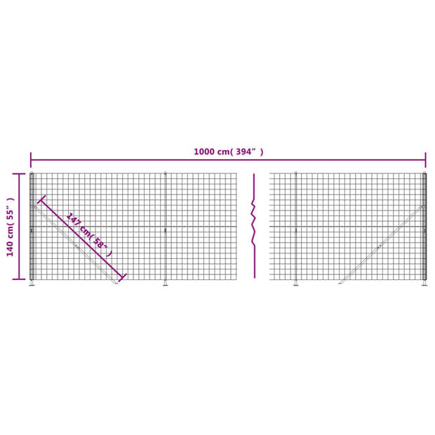 vidaXL Draadgaashek met flens 1,4x10 m antracietkleurig