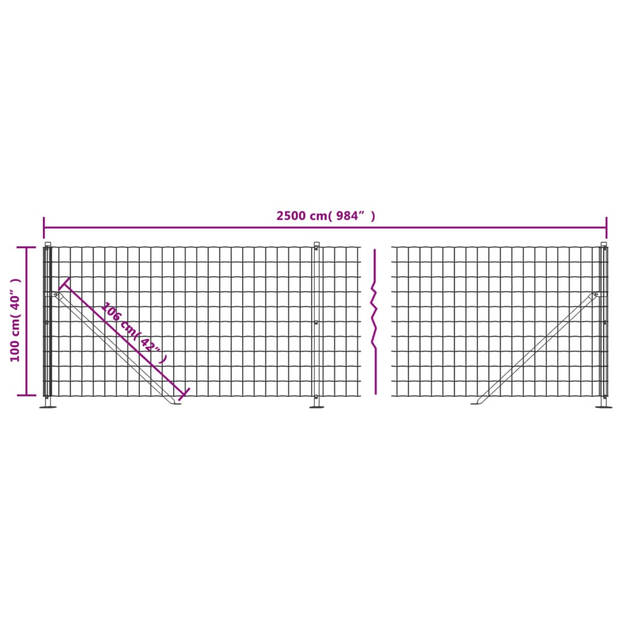 vidaXL Draadgaashek met flens 1x25 m antracietkleurig