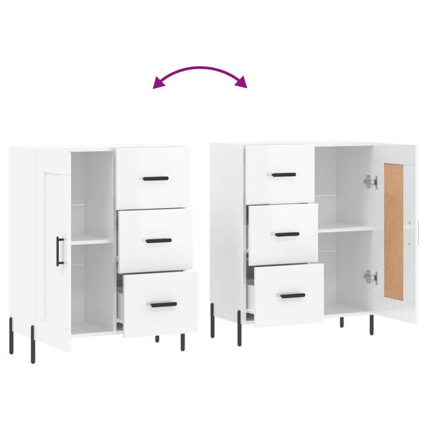 The Living Store Dressoir - Hoogglans wit - 69.5 x 34 x 90 cm - Duurzaam hout en metaal