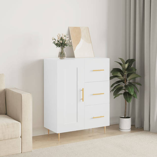 The Living Store Dressoir - Classic White - 69.5 x 34 x 90 cm - Durable Wood - Metal