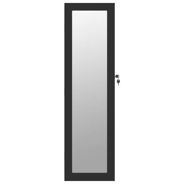 The Living Store Sieradenkast met spiegel - Hangend of wandmontage - Zwart - 30 x 8.5 x 106 cm - Duurzaam hout -