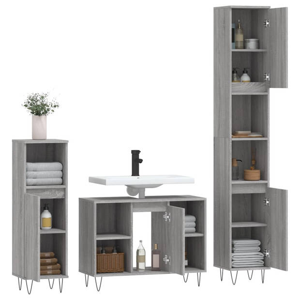 The Living Store badkamermeubelset grijs sonoma eiken - hoog- 30 x 30 x 190 cm - laag- 30 x 30 x 100 cm -