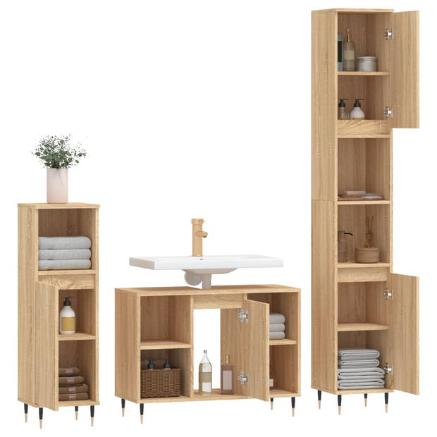 The Living Store Badkamermeubelset - Badkaasten 30x30x190 cm - 30x30x100 cm - Wastafelkast 80x33x60 cm - Sonoma Eiken