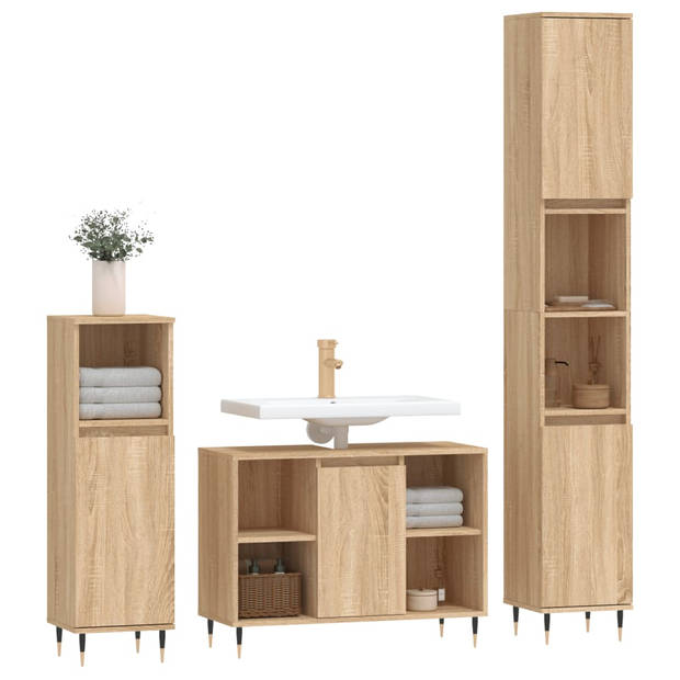 The Living Store Badkamermeubelset - Badkaasten 30x30x190 cm - 30x30x100 cm - Wastafelkast 80x33x60 cm - Sonoma Eiken