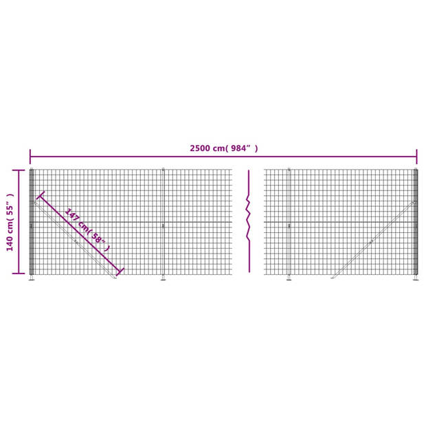 vidaXL Draadgaashek met flens 1,4x25 m antracietkleurig