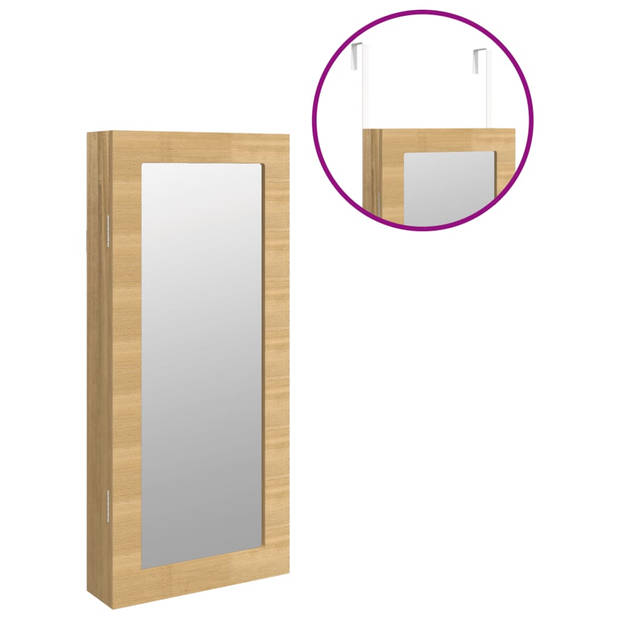 The Living Store Sieradenkast met spiegel - bewerkt hout - 30x8.5x67 cm - met opbergruimte - afsluitbaar