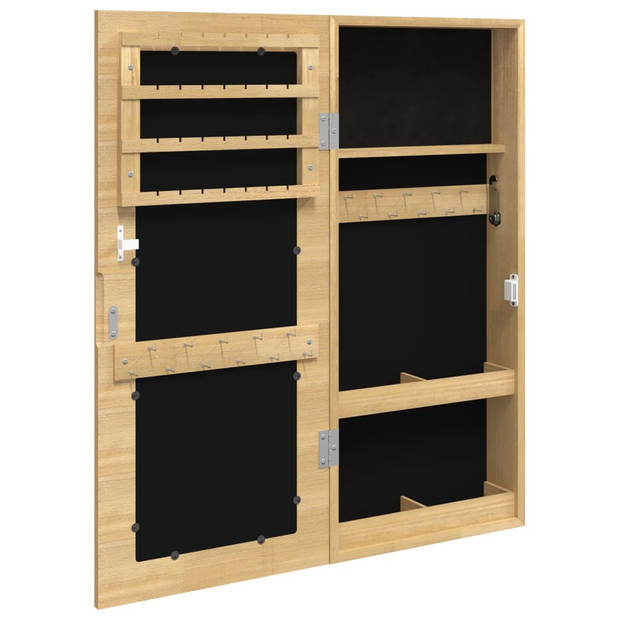 The Living Store Sieradenkast met spiegel - bewerkt hout - 30x8.5x67 cm - met opbergruimte - afsluitbaar