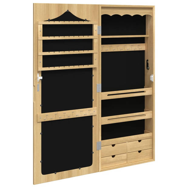 The Living Store Sieradenkast met Spiegel - 37.5 x 10 x 90 cm - Duurzaam Hout - Veilig Afsluitbaar