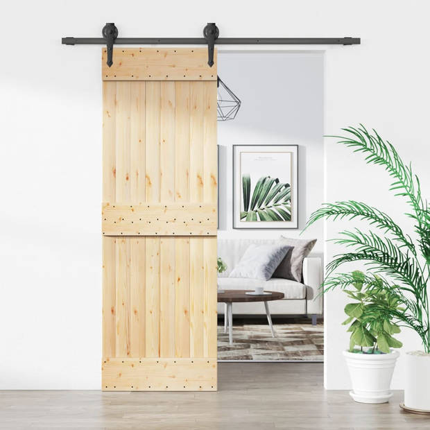 The Living Store - Schuifdeur - Massief grenenhout - 70 x 3.6 x 210 cm - Zwarte hardwareset